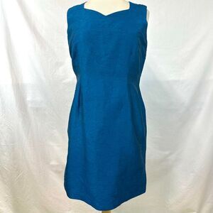 WORTHINGTON 100% Silk Teal Floral Sheath Dress Cocktail Womens 12P Embroidered